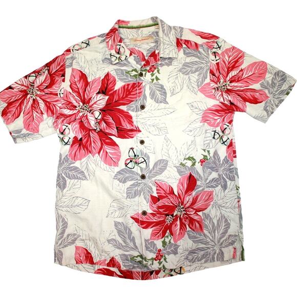 Tommy Bahama Happy Holiday Christmas Hawaiian 100% Silk Mens Shirt Size S - Picture 1 of 9